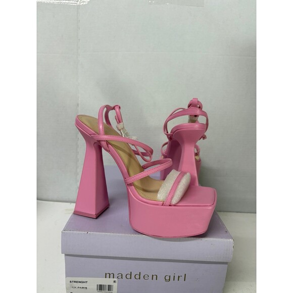 Madden Girl Women Strenght Pink Strappy High Platform Chunky Sandals Heels Sz 9M - Picture 1 of 7